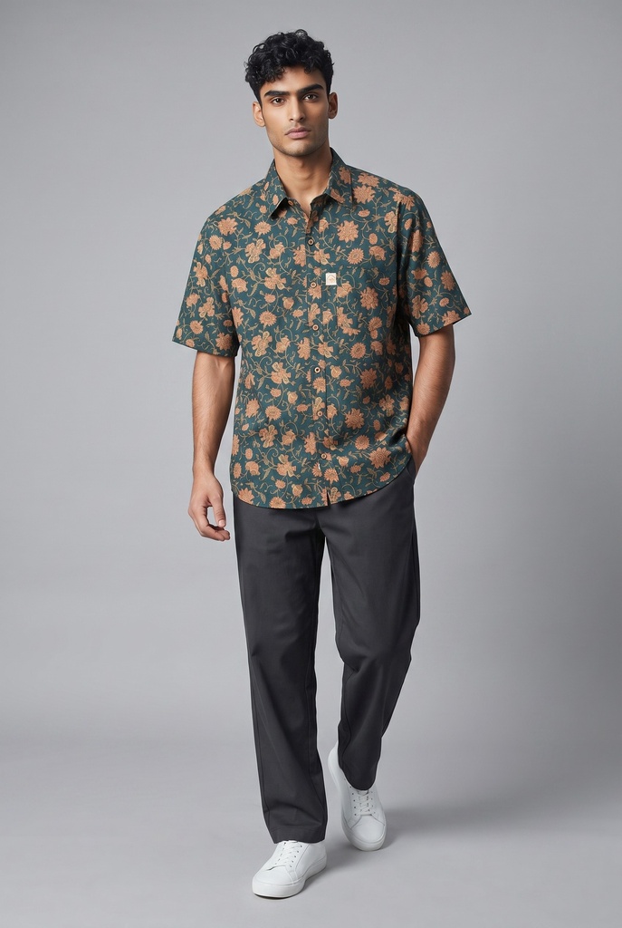 [M-BP-025] Dark Green Buta Print (M)